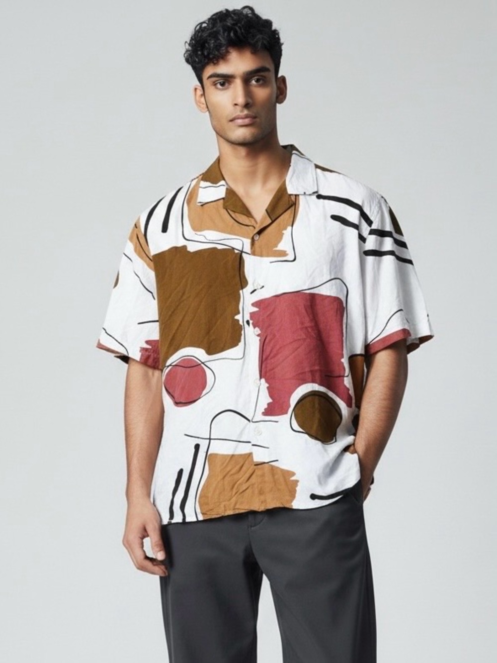 Zara Men’s Abstract Print Short Sleeve Button Down Shirt | Boxy Fit SZ XL